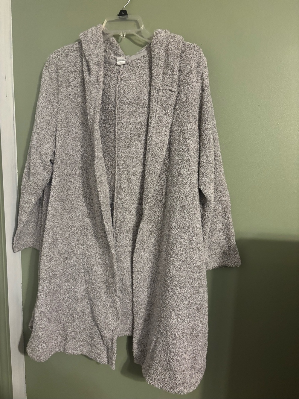 Xersion Plush Open-Front Hooded Cardigan - Light Gray